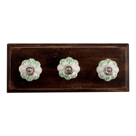 Green Leaf Ceramic Wooden Hooks